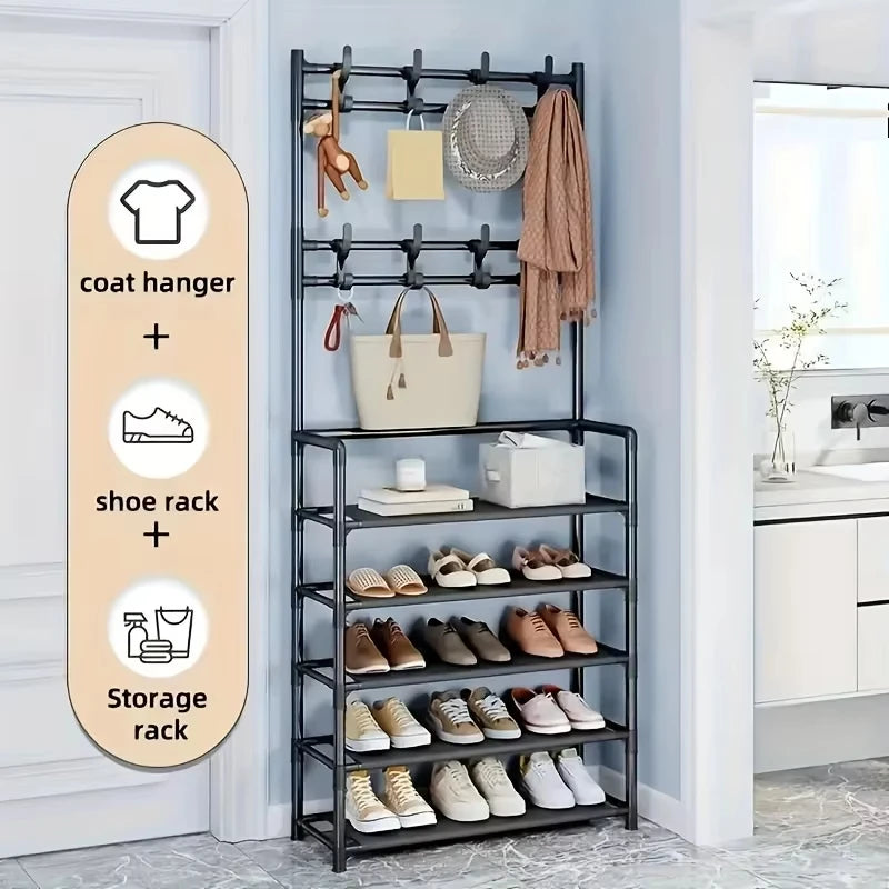 Shoe & Coat Rack 5-Tier Large Capacity Entryway Organizer Space-Saving Layered Storage for Apartment Dorm Home