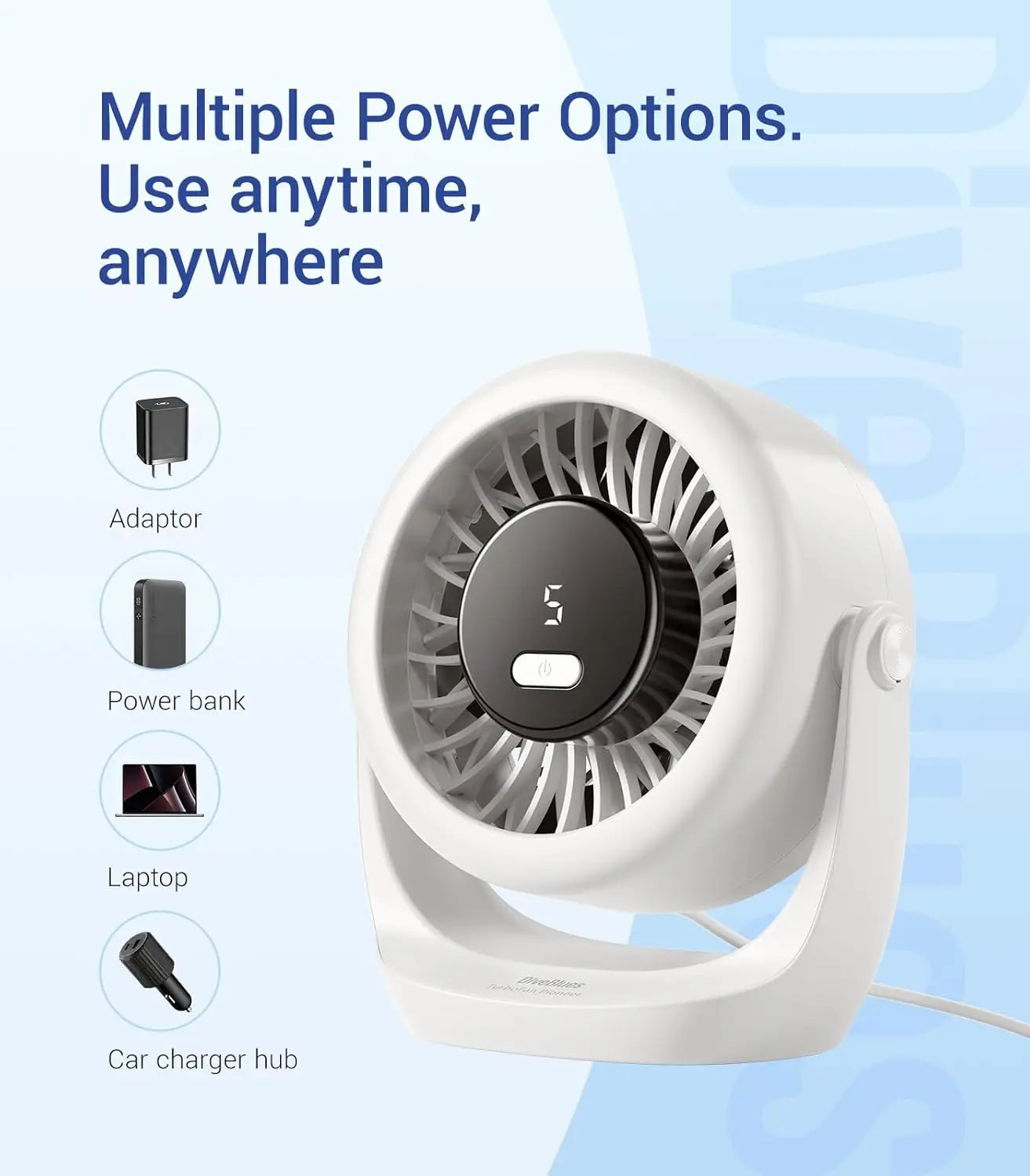 USB Desk Turbo Fan, Ultra-Quiet Mini Desk Fan, Powerful Wind, LED Display, 5 Speed, 360° Rotating Small Portable Fan for Home, Office and Outdoor Cool Tech Gadgets