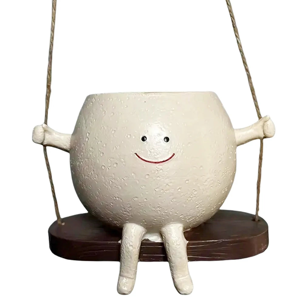 Creative Rocking Chair/Swing Face Plant Pot Garden Pots Cute Resin Head Planters Home Garden Supplies for Indoor Outdoor Plants