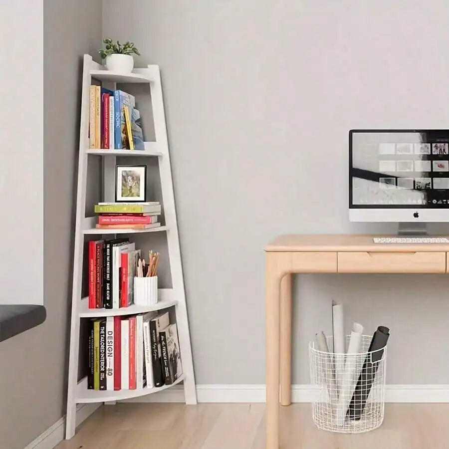 EZIFY Extra Large 5-Tier Corner Bookshelf - Heavy-Duty Space-Saving Bookcase, Lightweight PP Structure, Modern White Shelf For H