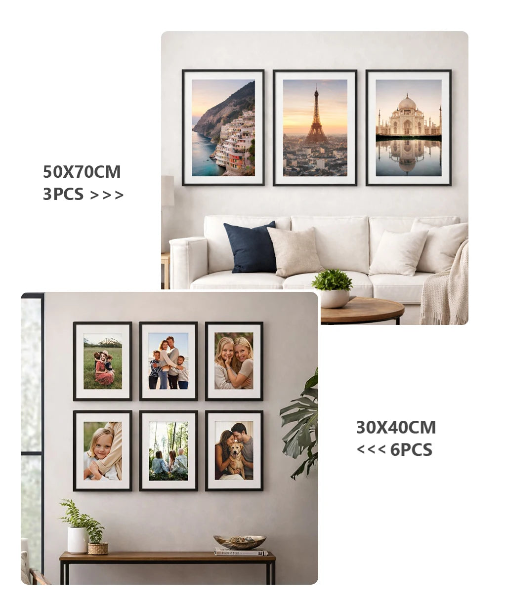 3pcs Modern Black Aluminum Picture Frames Set 30x40cm 40x60cm 50x70cm With Mat For Wall Art Canvas Print Poster Display, Minimalist Gallery Wall Frame For Living Room Bedroom Office Home Decor, Lightweight Easy Mounting Photo