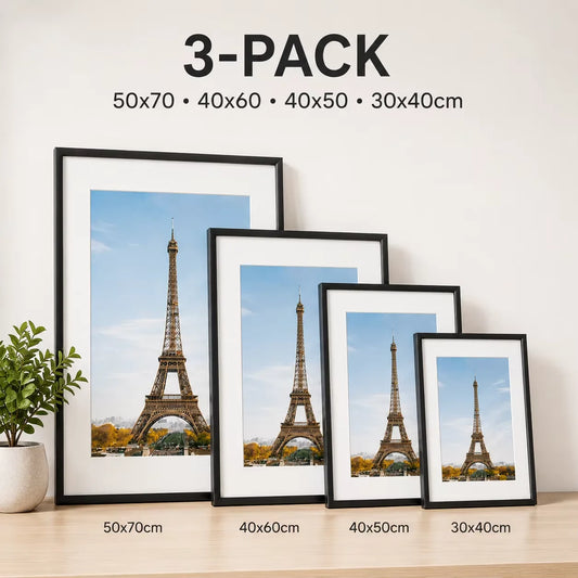 3pcs Modern Black Aluminum Picture Frames Set 30x40cm 40x60cm 50x70cm With Mat For Wall Art