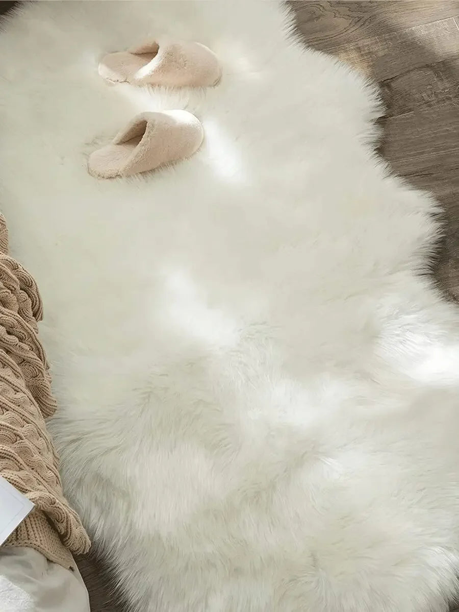 1PC Soft Faux Fur Rug White Fluffy Area Rug For Living Room