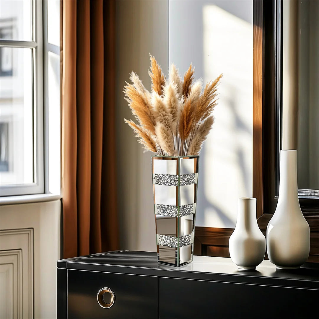 Modern Floor Flower Vase Decorative Crystal Silver Standing Mirrored Flower Vase Floral Arrangement Vase