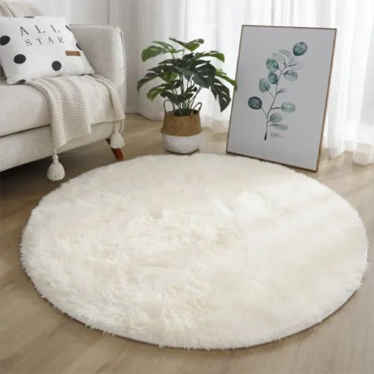 Ultra Soft Plush Round Rug Mat - Fluffy White Carpet for Living Room