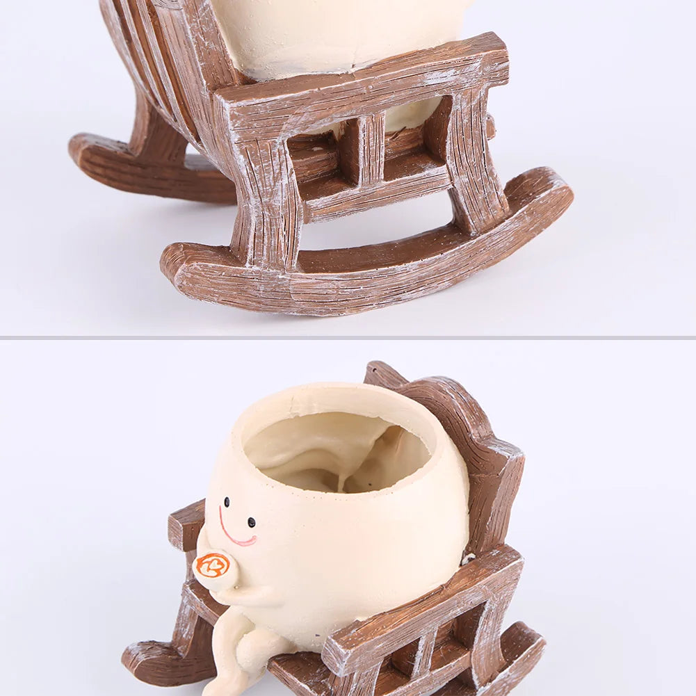 Creative Rocking Chair/Swing Face Plant Pot Garden Pots Cute Resin Head Planters Home Garden Supplies for Indoor Outdoor Plants