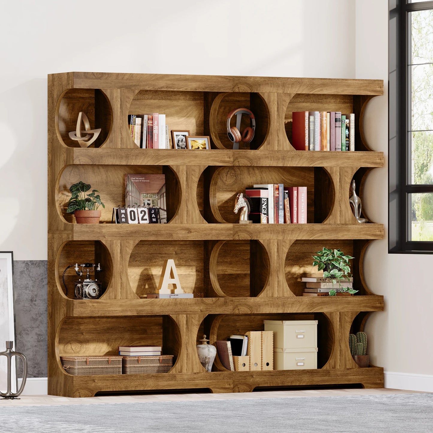 Tribesigns 71" Tall Bookcase, 4-Tier S-Shaped Bookshelf, Wood Decorative Storage Shelving, Modern Freestanding Display Shelves