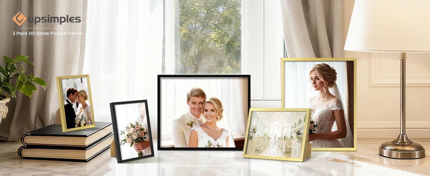 5x7 Picture Frame Set of 3, Made of High Definition Glass for 5 X 7 Black Frames, Wall and Tabletop Display Thin Border Photo Frame for Home Décor