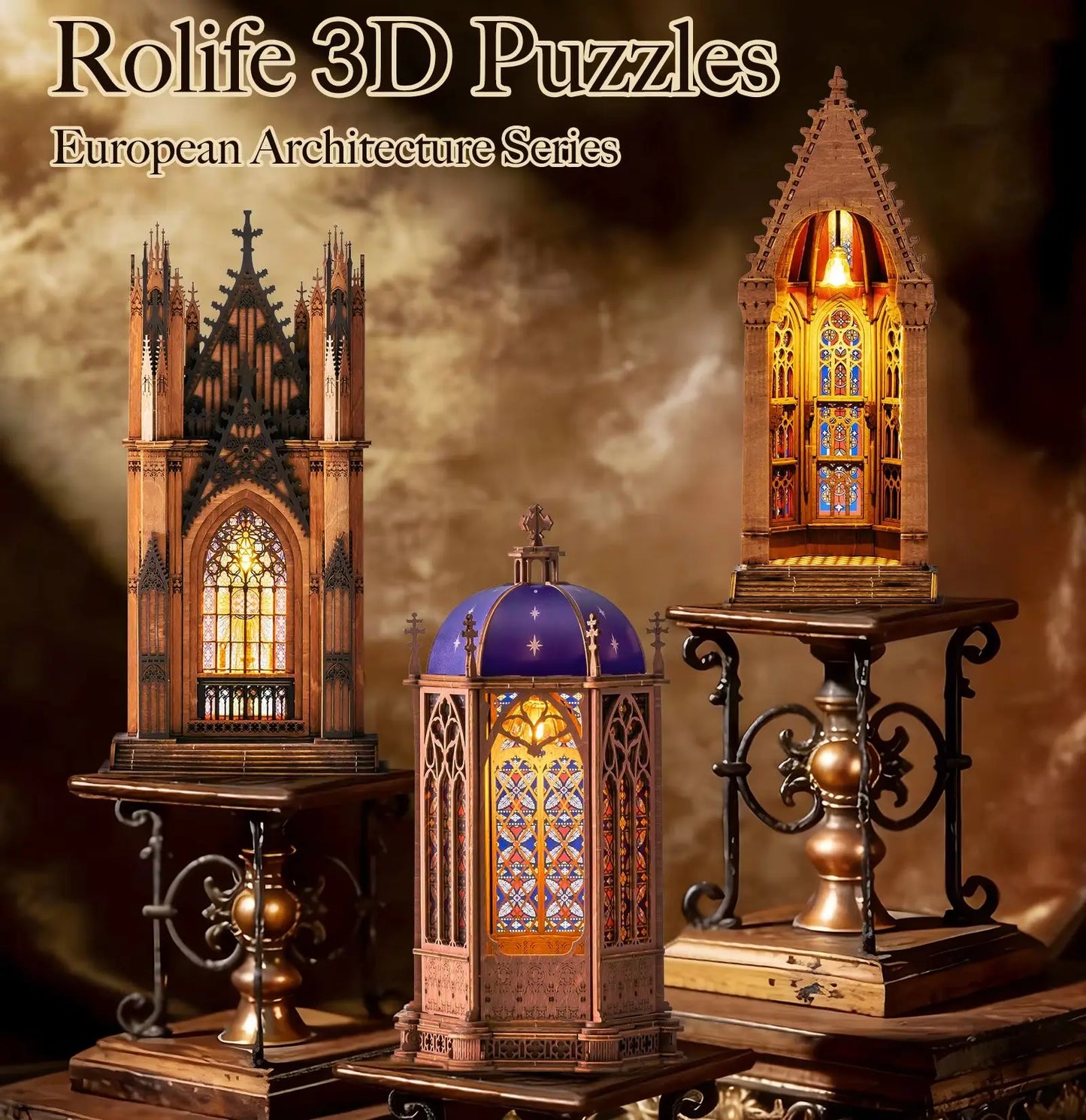 Rolife Wooden 3D Puzzle Twin-Tower Cathedral Model Building Kit