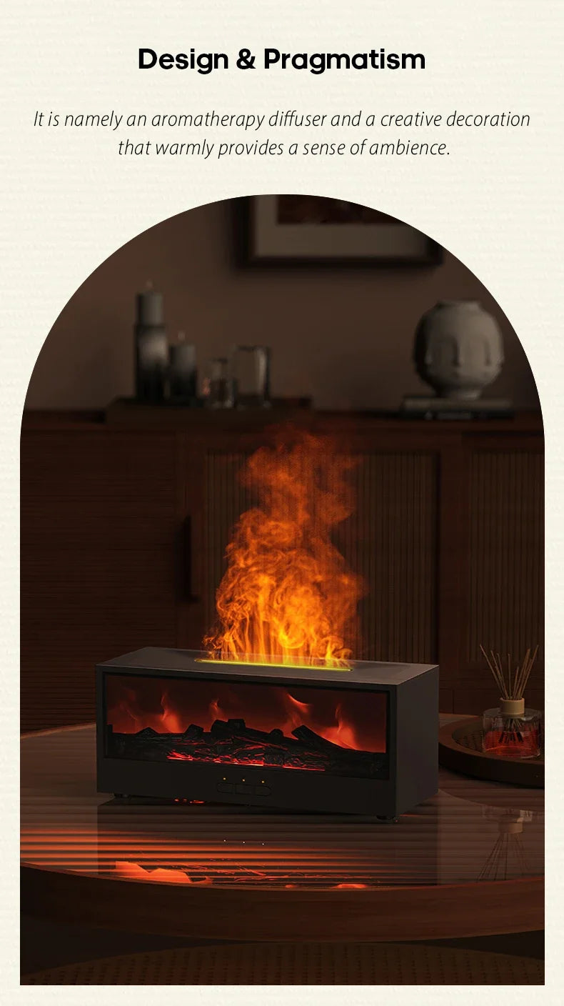 Fireplace Air Humidifier Waterless Auto-Off Aroma Essential Oil Diffuser with LED Light & Remote Control for Home Creative Gift