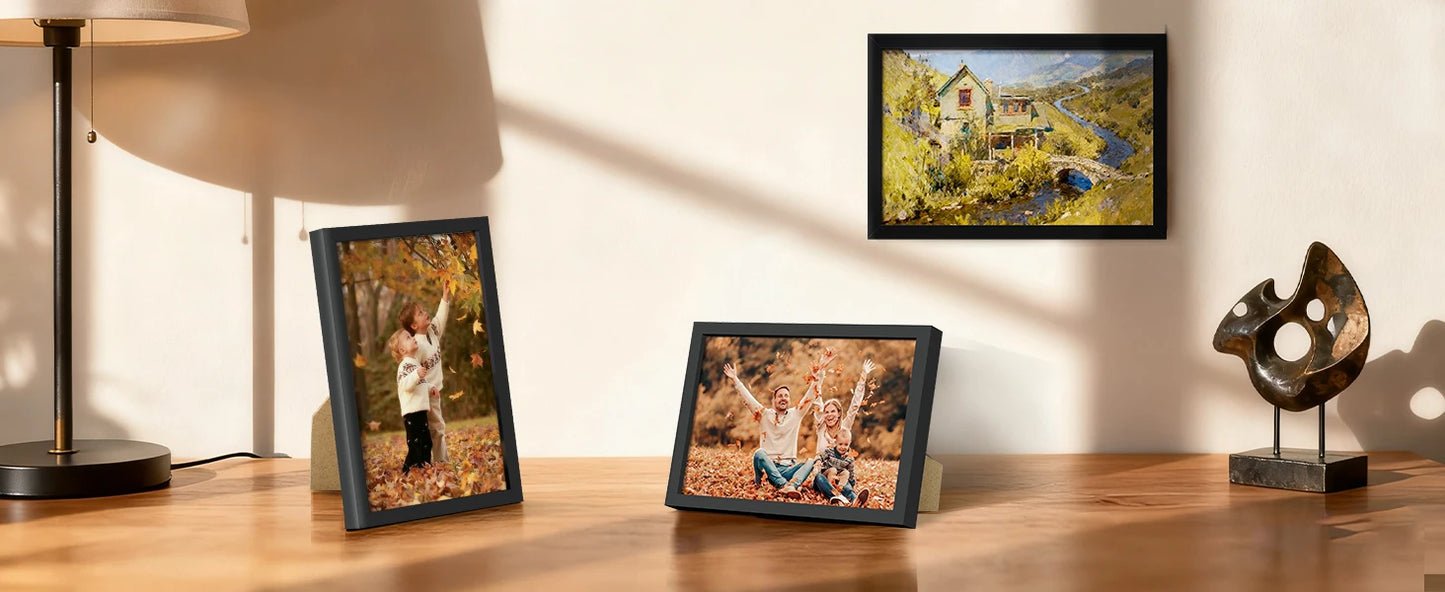 5x7 Picture Frame Set of 3, Made of High Definition Glass for 5 X 7 Black Frames, Wall and Tabletop Display Thin Border Photo Frame for Home Décor