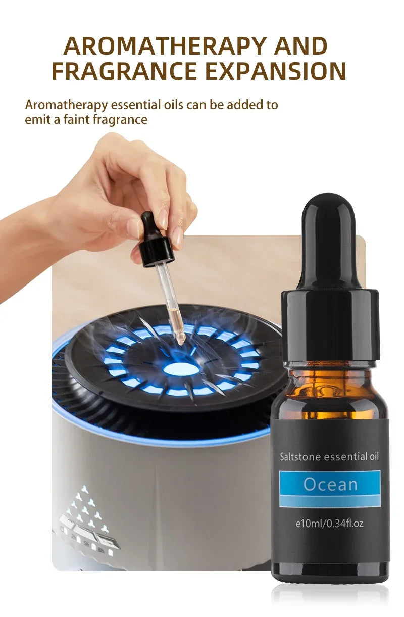 Flame Aroma Diffuser with White Noise Volcanic Lava Large Humidifier Jellyfish Mist Style Essential Oil Diffuser 3 Speed Modes
