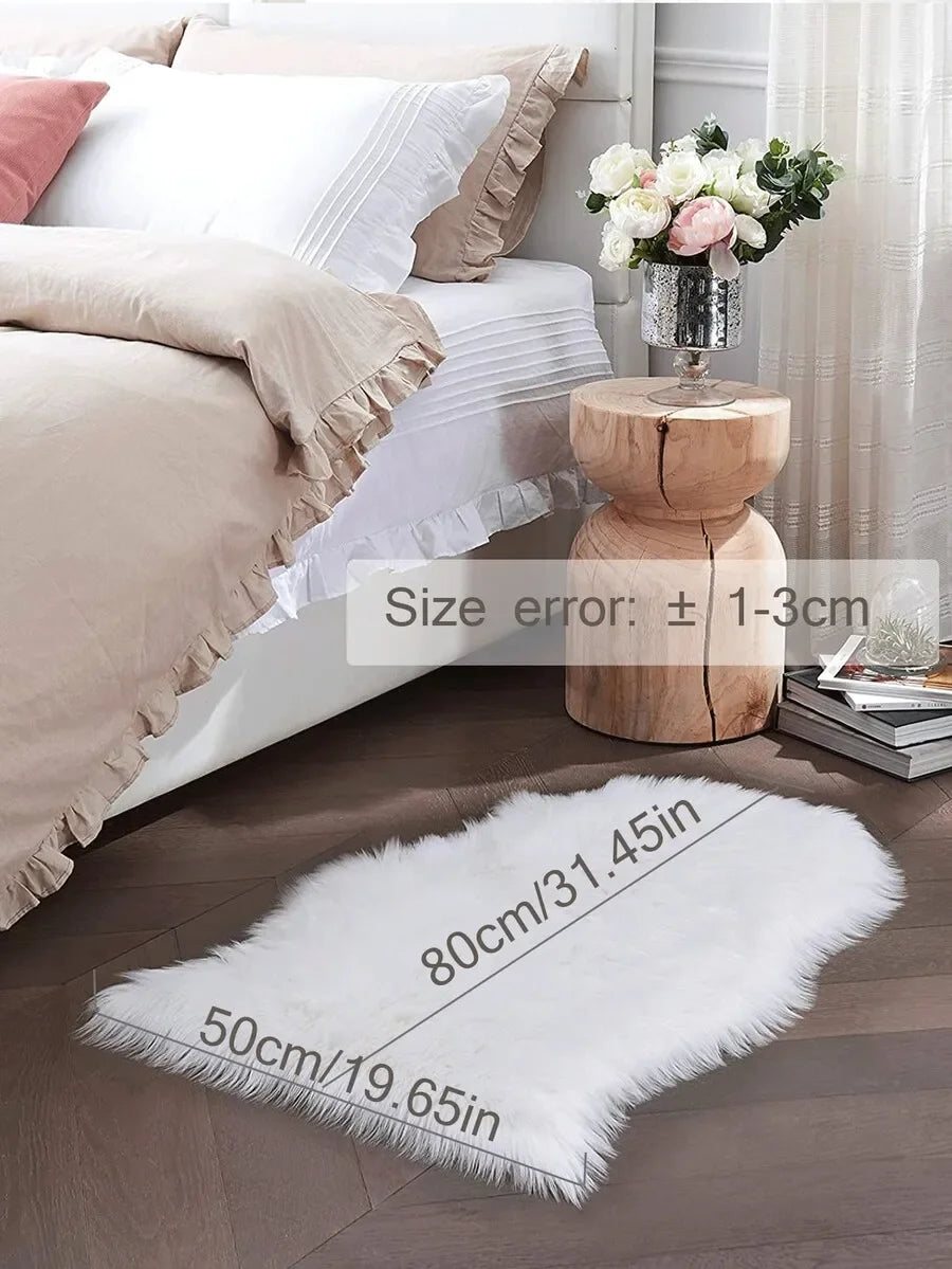 1PC Soft Faux Fur Rug White Fluffy Area Rug For Living Room