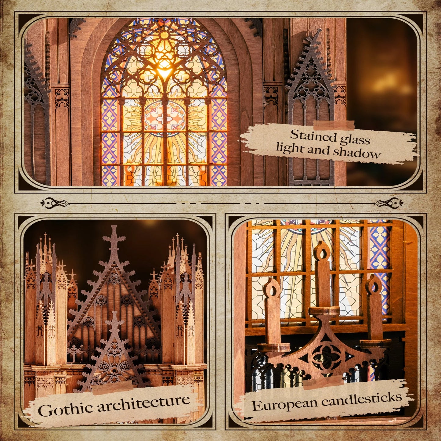 Rolife Wooden 3D Puzzle Twin-Tower Cathedral Model Building Kit