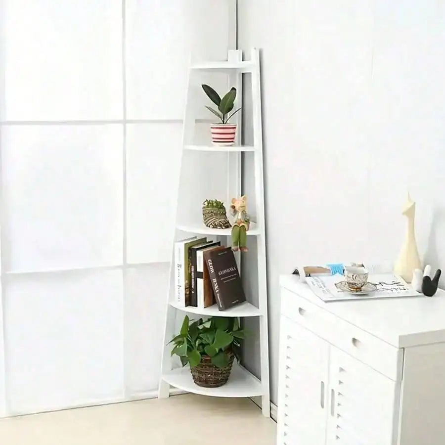 EZIFY Extra Large 5-Tier Corner Bookshelf - Heavy-Duty Space-Saving Bookcase, Lightweight PP Structure, Modern White Shelf For H