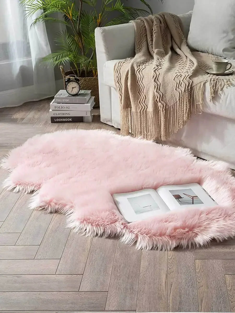 1PC Soft Faux Fur Rug White Fluffy Area Rug For Living Room