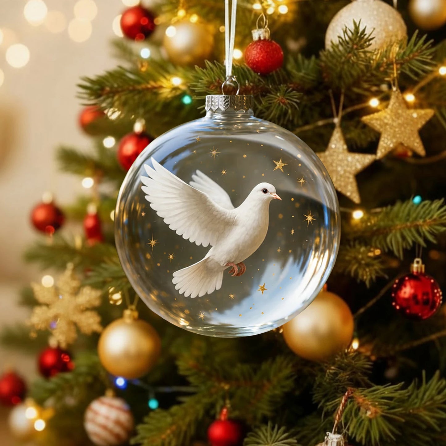 Nature's Birds Crystal Glass Ornament Set Clear Christmas Balls Xmas Tree Hanging Pendant for Holiday Christmas Party Home Decor