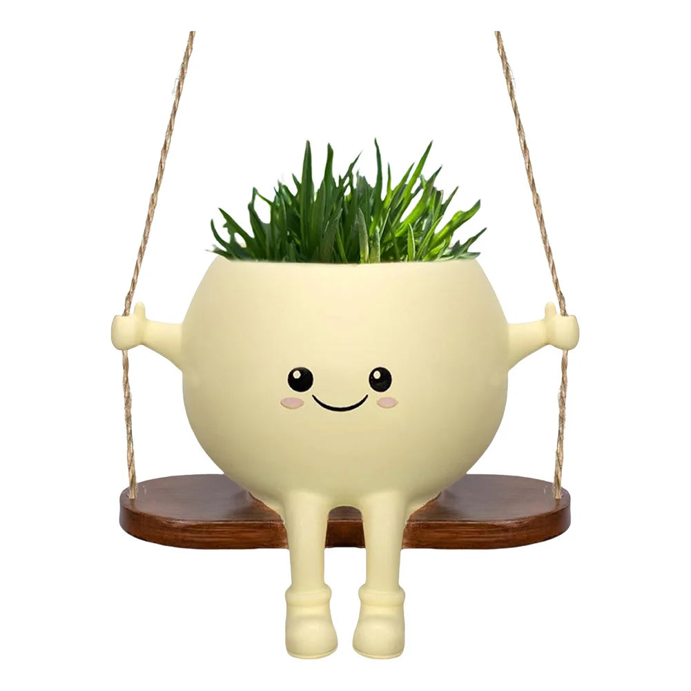 Creative Rocking Chair/Swing Face Plant Pot Garden Pots Cute Resin Head Planters Home Garden Supplies for Indoor Outdoor Plants