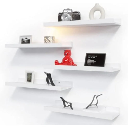 5 Set White Floating Shelves Wall Mounted Shelves for Wall Decor