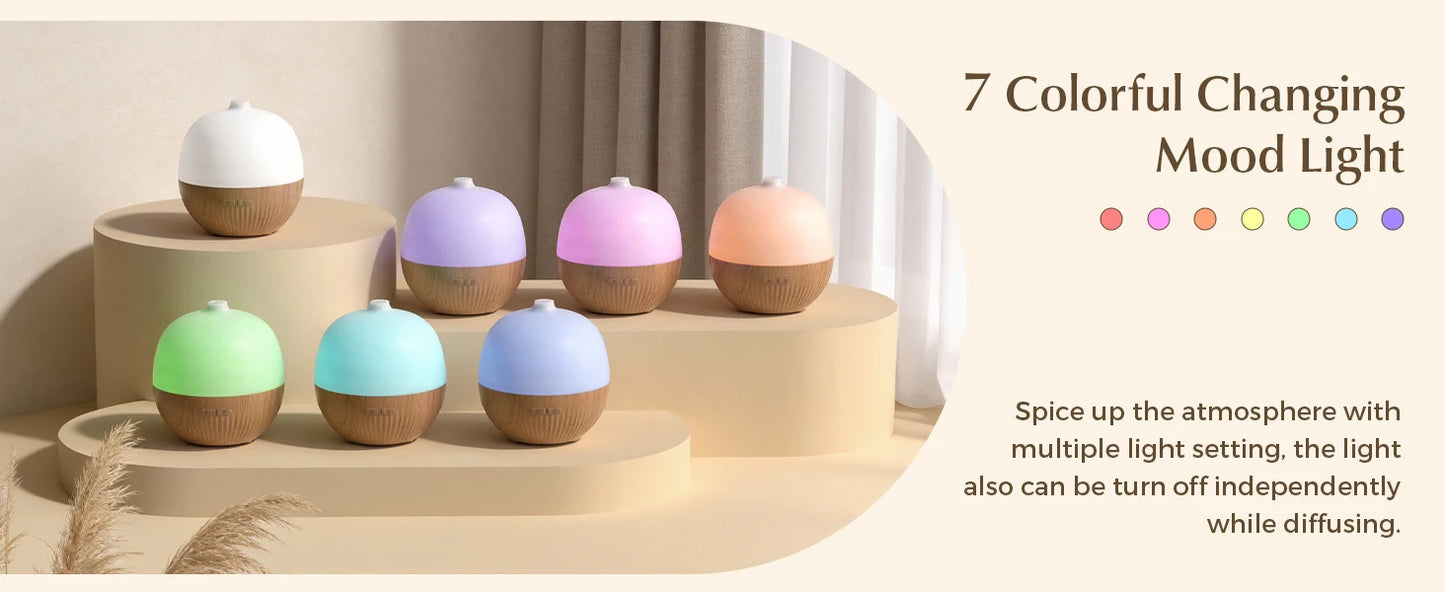 Essential Oil Diffuser, 100ml Small Aromatherapy Diffuser with Mood Light, Ultrasonic Oil Diffusers for Home, Mini Diffuser for Essential Oils, Gift for Women
