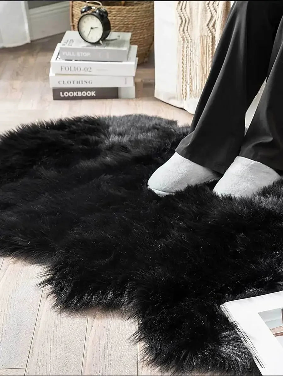 1PC Soft Faux Fur Rug White Fluffy Area Rug For Living Room