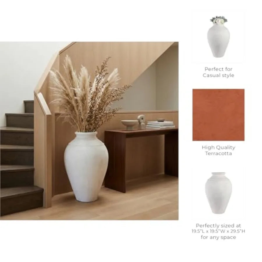 30 Terracotta Floor Vase for Living Room, Terracotta, Ivory, Handcrafted Texture and Matte Finish