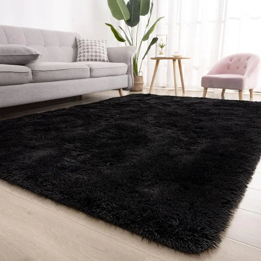 3x5 Black Shag Area Rug | Non-Slip Plush Soft Carpet for Living Room, Bedroom, Nursery & Dorm Room