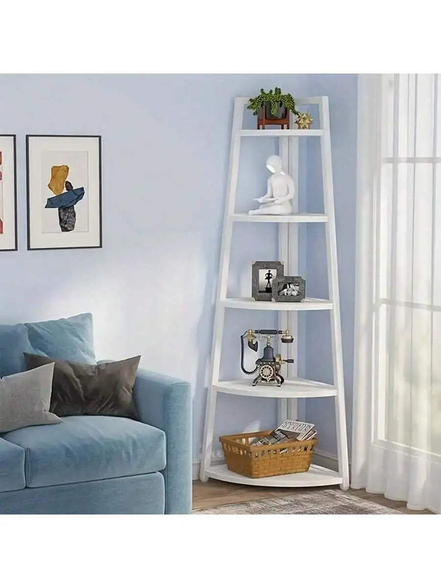 EZIFY Extra Large 5-Tier Corner Bookshelf - Heavy-Duty Space-Saving Bookcase, Lightweight PP Structure, Modern White Shelf For H