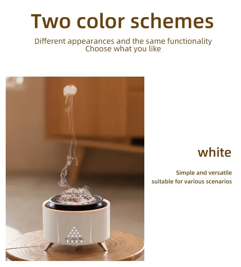 Flame Aroma Diffuser with White Noise Volcanic Lava Large Humidifier Jellyfish Mist Style Essential Oil Diffuser 3 Speed Modes