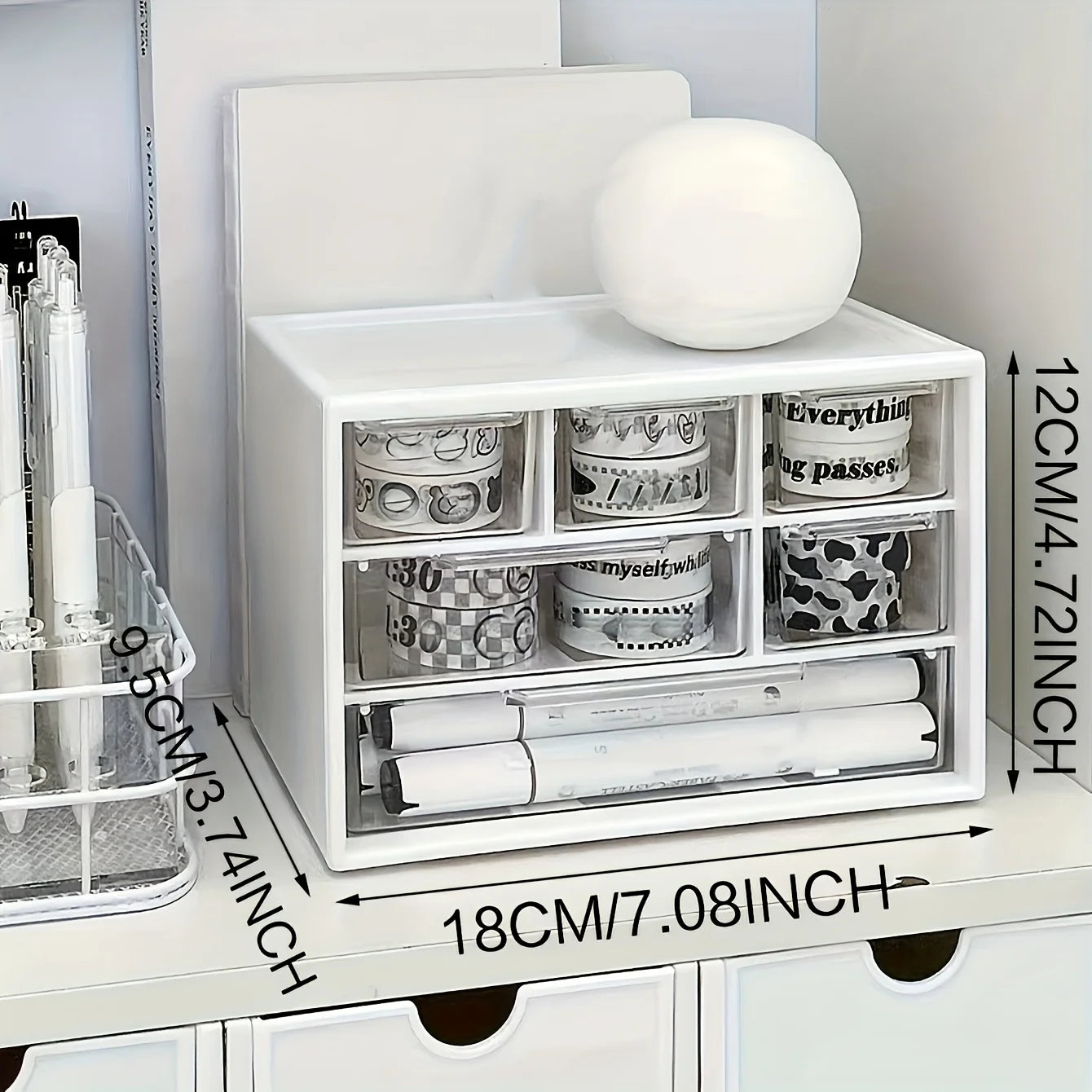 1pc Large Capacity Multi-Functional Plastic Desktop Organizer with Drawer for Office Supplies, Stationery, Dorm Storage