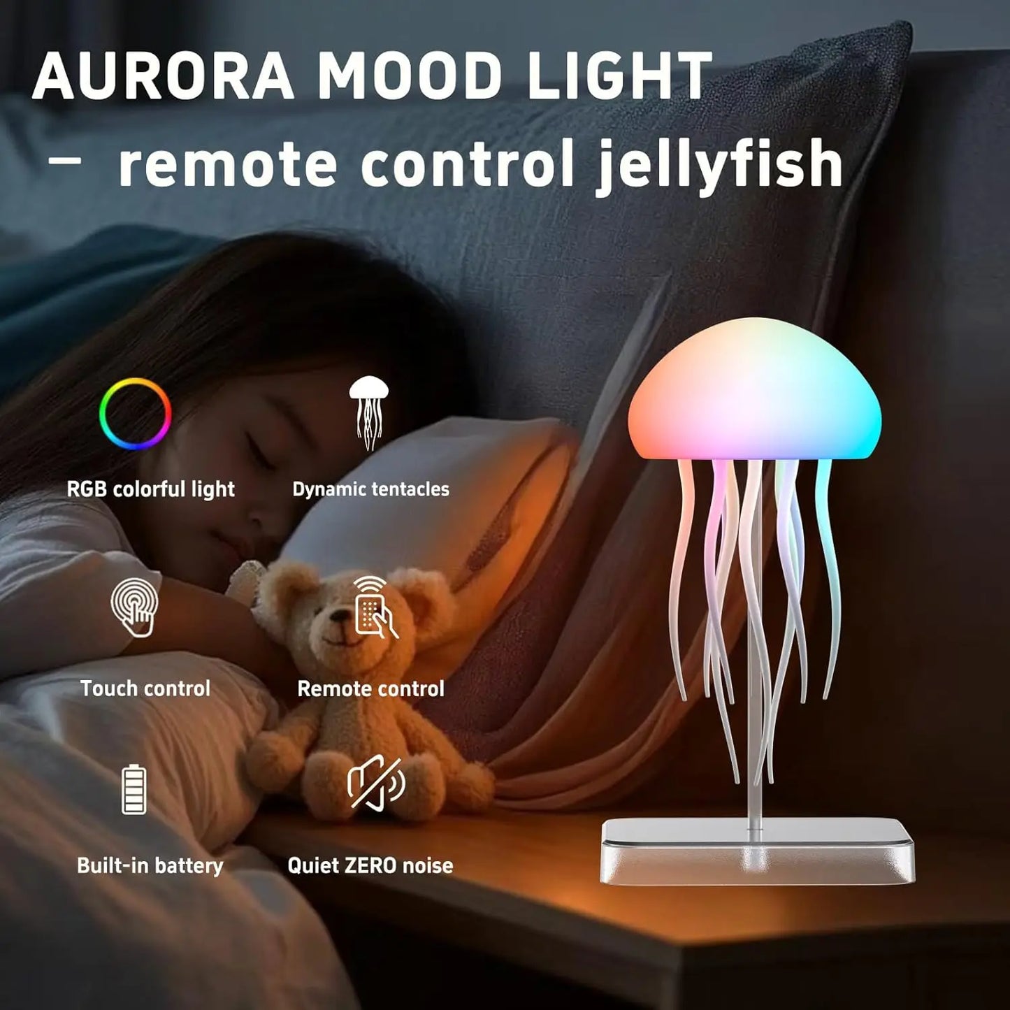 Bionic Jellyfish LED Night Lights USB Rechargeable with Remote Touch Control