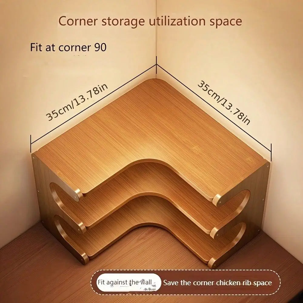 MultiTier Bamboo Corner Desk Shelf Natural Wood Rectangular Corner Organizer For Plants, Books Stationery SpaceSaving Desktop S
