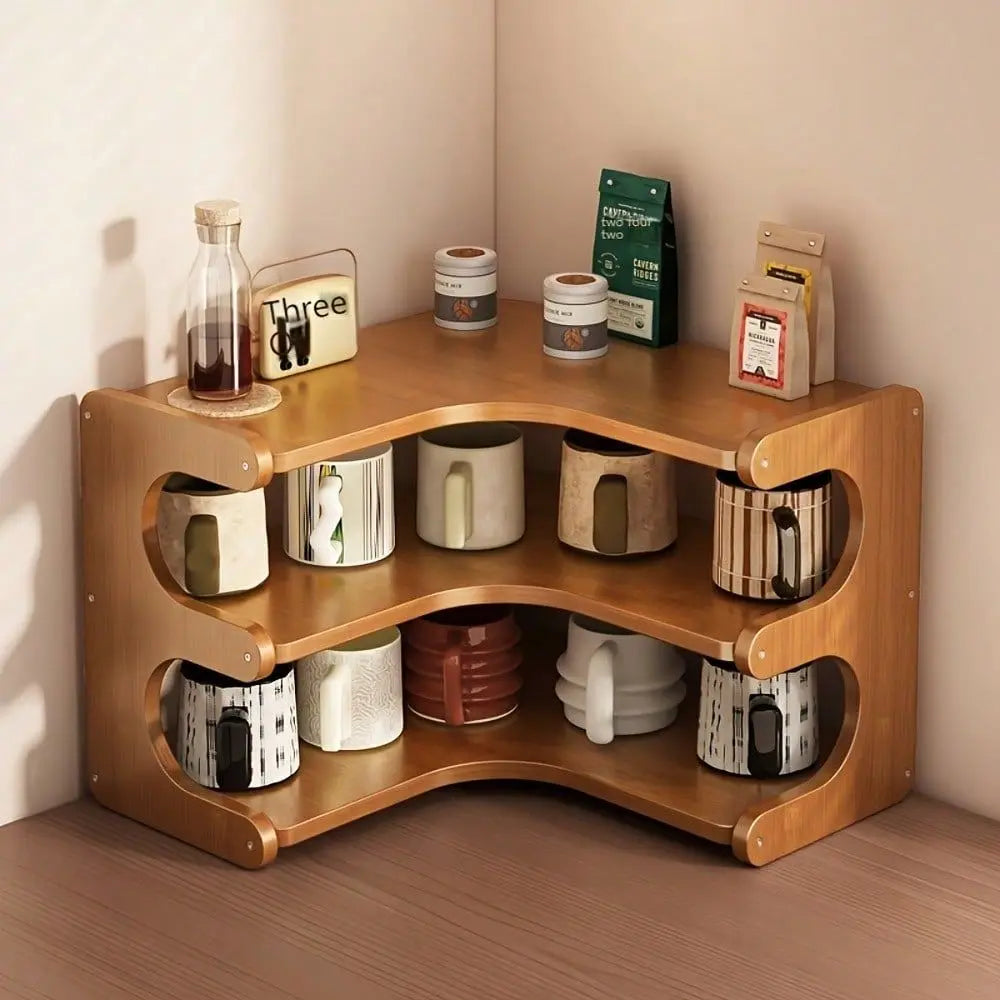 MultiTier Bamboo Corner Desk Shelf Natural Wood Rectangular Corner Organizer For Plants, Books Stationery SpaceSaving Desktop S