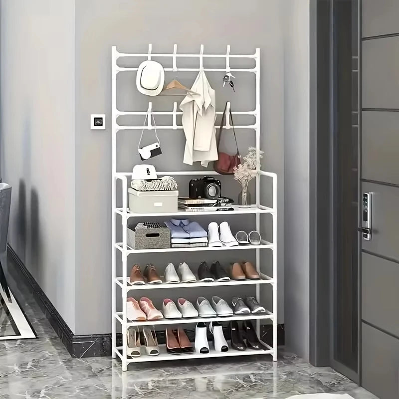Shoe & Coat Rack 5-Tier Large Capacity Entryway Organizer Space-Saving Layered Storage for Apartment Dorm Home