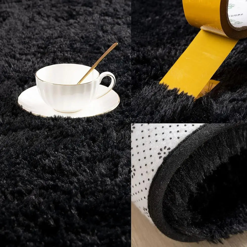 3x5 Non-Slip Black Shag Rug - Plush, Soft Carpet for Living Room, Bedroom, Nursery, Dorm