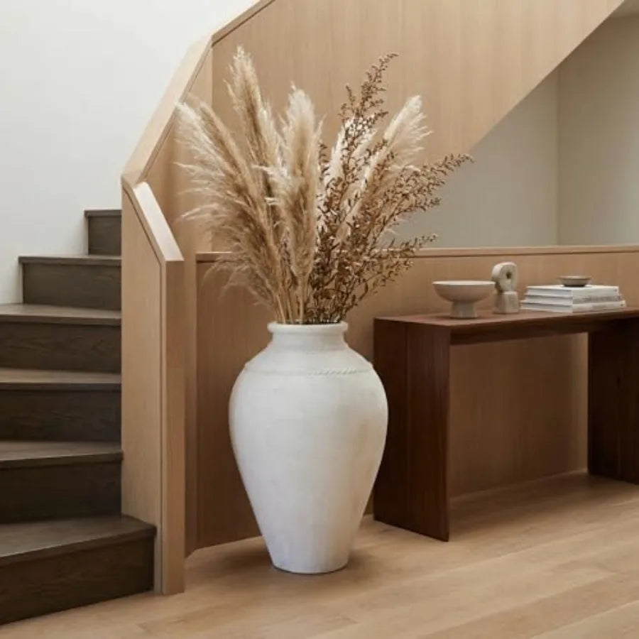 30 Terracotta Floor Vase for Living Room, Terracotta, Ivory, Handcrafted Texture and Matte Finish