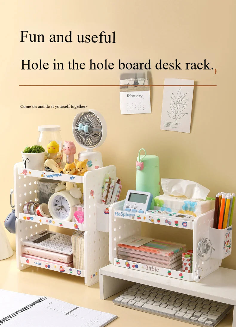 Multi-functional 3-tier Desktop Organizer, Desktop Shelf, Hole Board