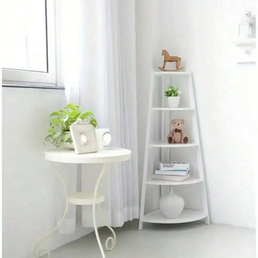 EZIFY Extra Large 5-Tier Corner Bookshelf - Heavy-Duty Space-Saving Bookcase, Lightweight PP Structure, Modern White Shelf For H