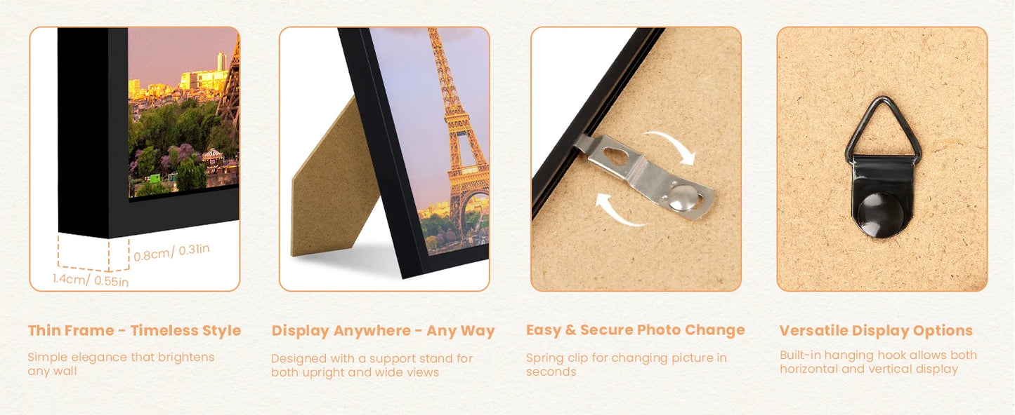 5x7 Picture Frame Set of 3, Made of High Definition Glass for 5 X 7 Black Frames, Wall and Tabletop Display Thin Border Photo Frame for Home Décor