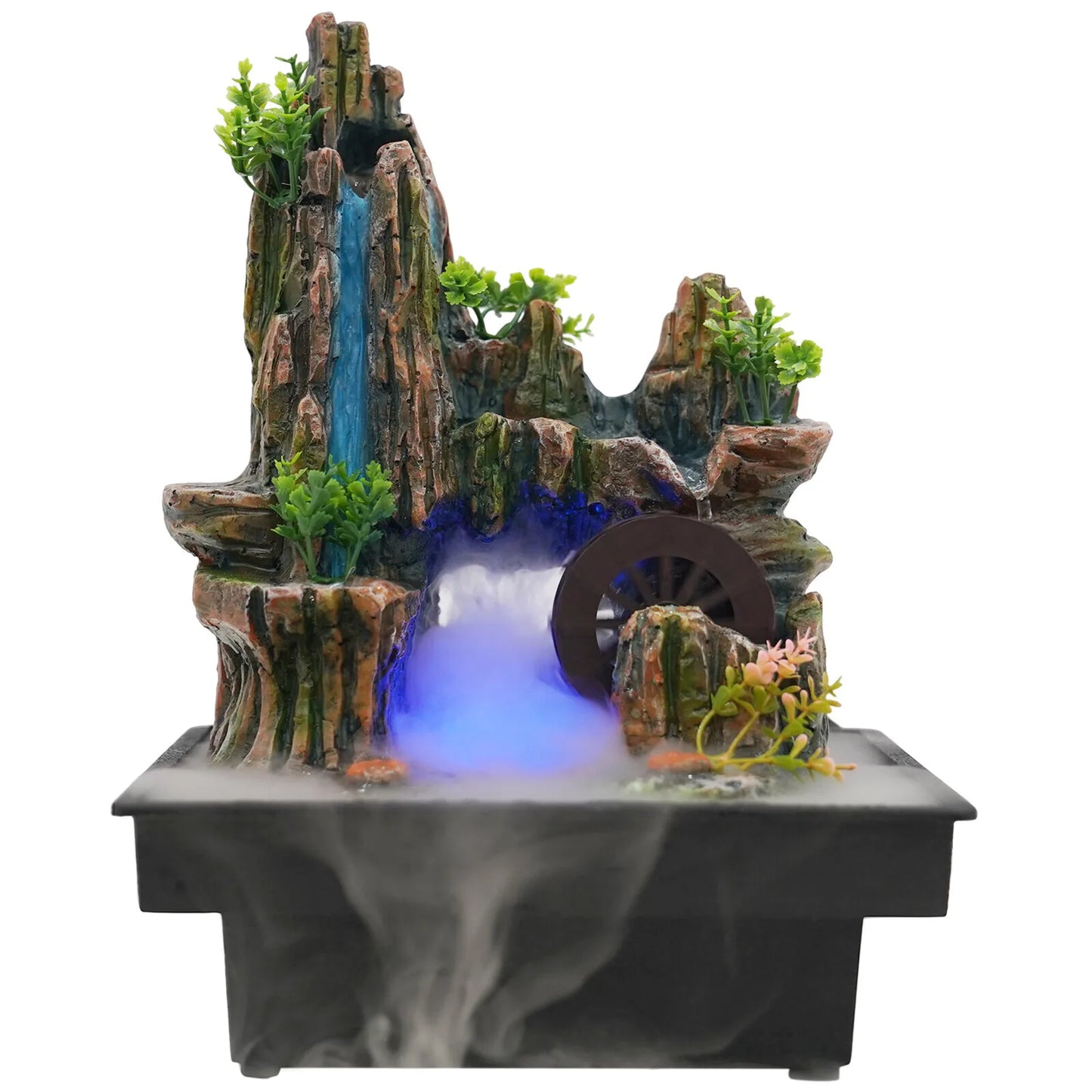 Multi-Function Desktop Waterfall, Windmill Fountain with LED Mist & Fish Tank, 3-in-1 Relaxing Water Feature for Home Decor