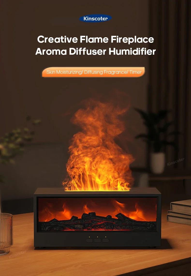 Fireplace Air Humidifier Waterless Auto-Off Aroma Essential Oil Diffuser with LED Light & Remote Control for Home Creative Gift