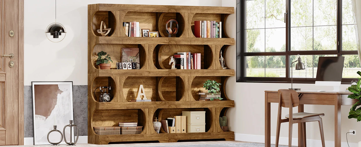 Tribesigns 71" Tall Bookcase, 4-Tier S-Shaped Bookshelf, Wood Decorative Storage Shelving, Modern Freestanding Display Shelves