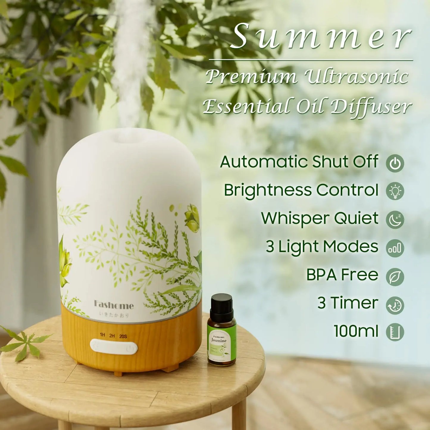 Essential Oil Diffuser, 100ML Ultrasonic Aromatherapy Fragrant Oil Vaporizer Humidifier