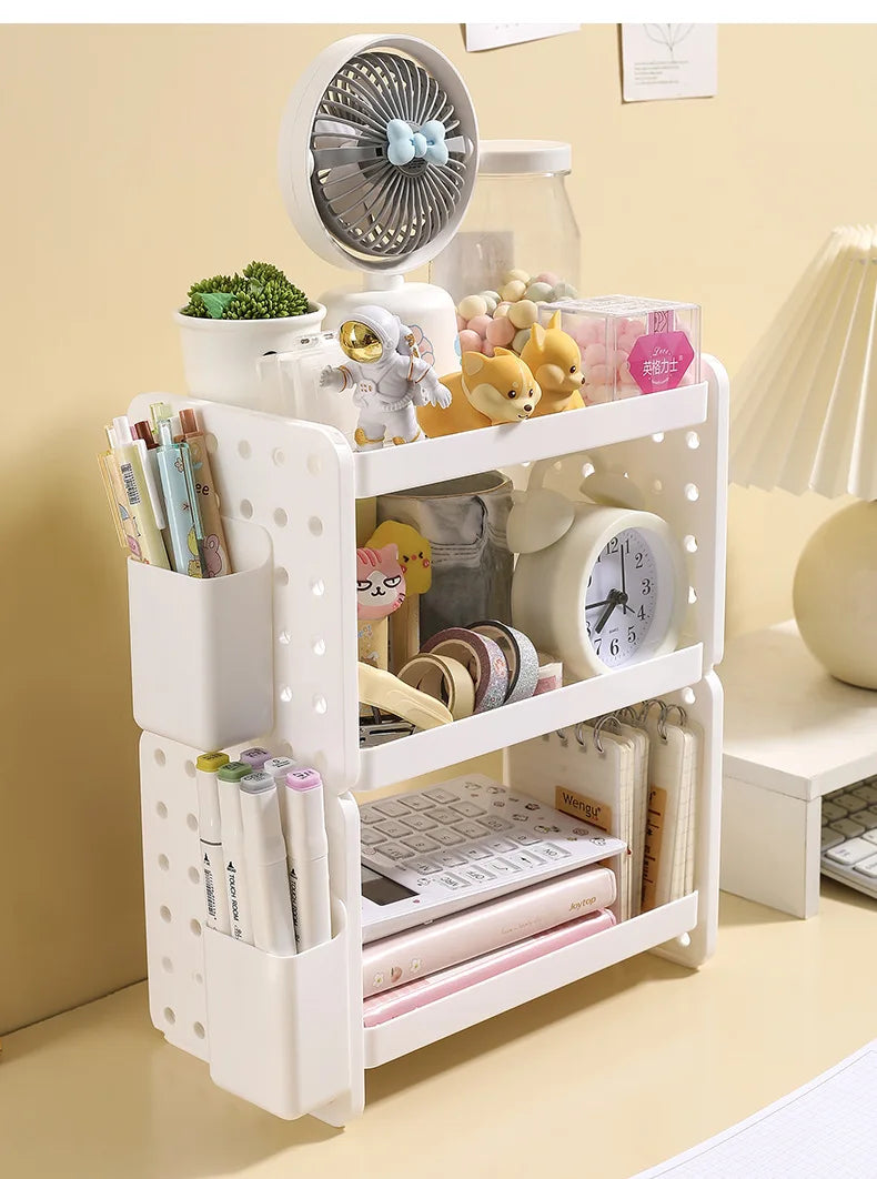 Multi-functional 3-tier Desktop Organizer, Desktop Shelf, Hole Board