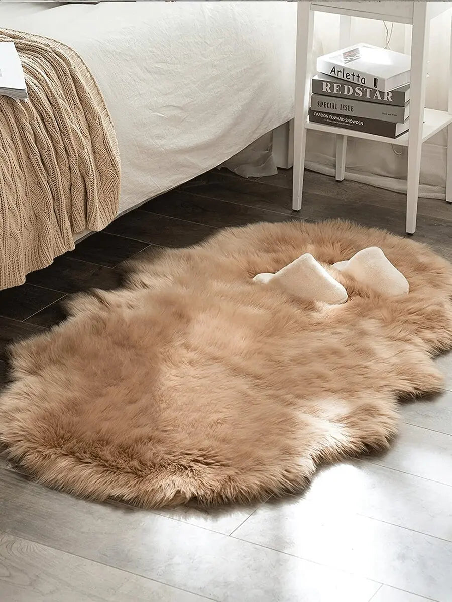 1PC Soft Faux Fur Rug White Fluffy Area Rug For Living Room