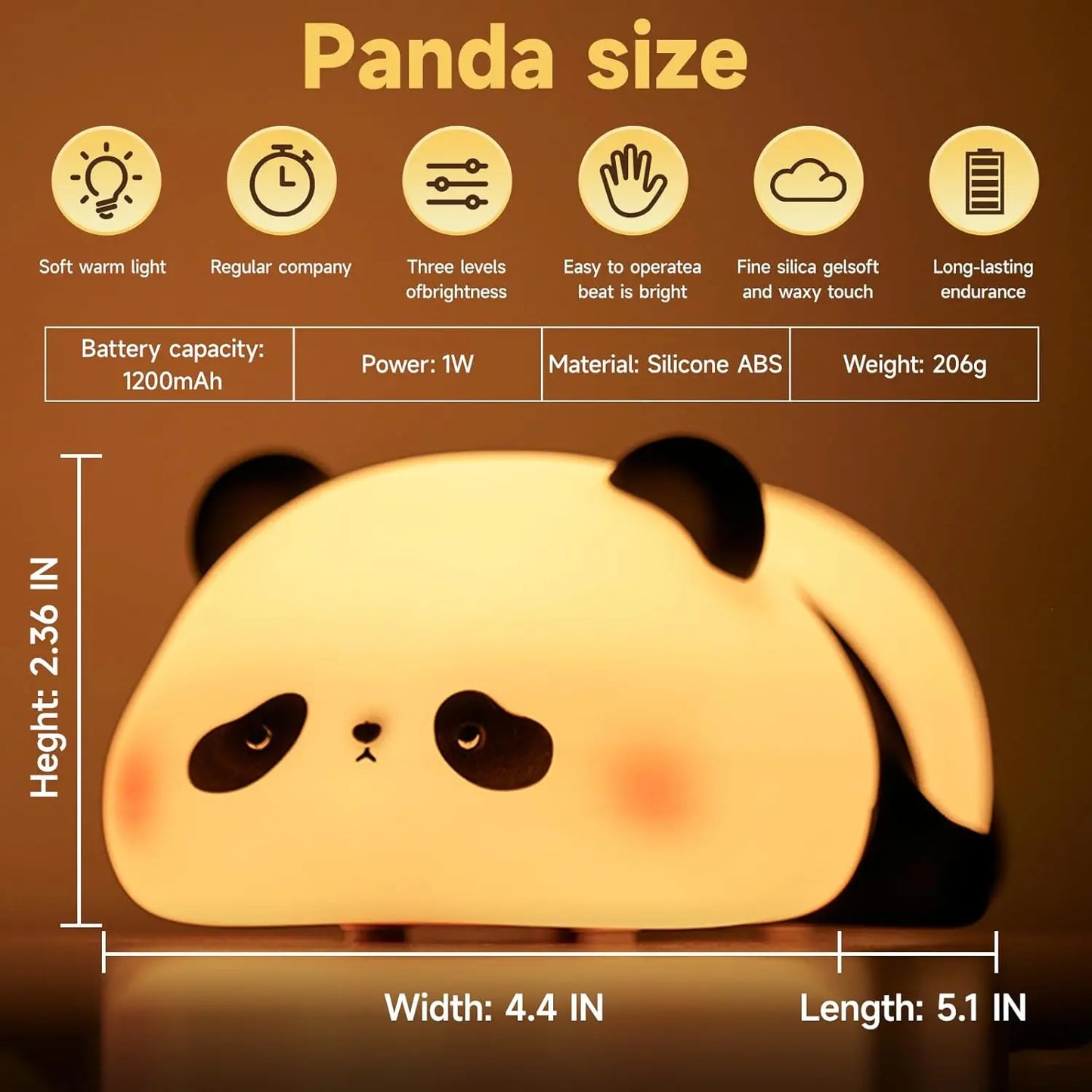 Panda Night Light Sleep Aid, 5.1 IN Soft Silicone, 3 Brightness & 30-Min Auto Off