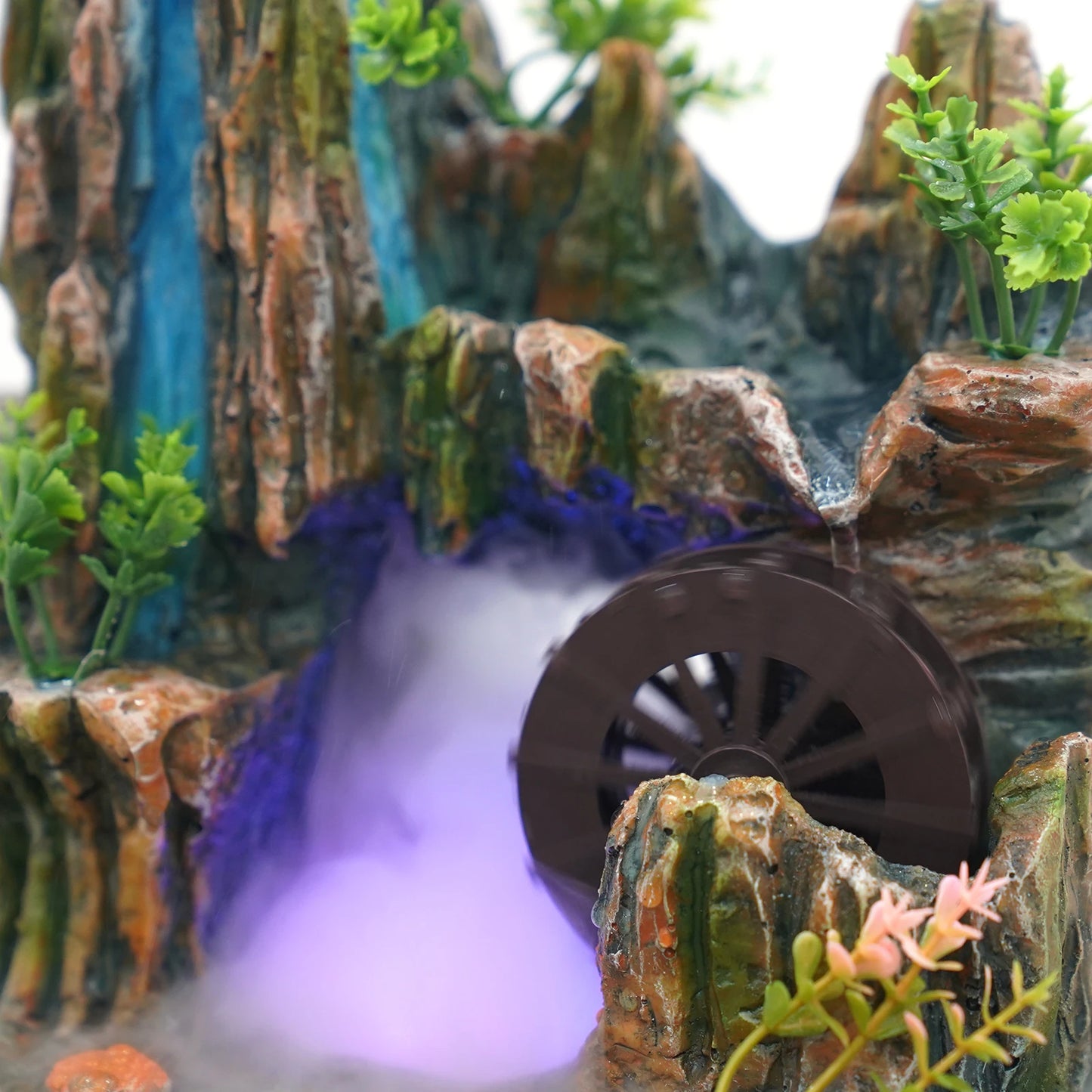 Multi-Function Desktop Waterfall, Windmill Fountain with LED Mist & Fish Tank, 3-in-1 Relaxing Water Feature for Home Decor