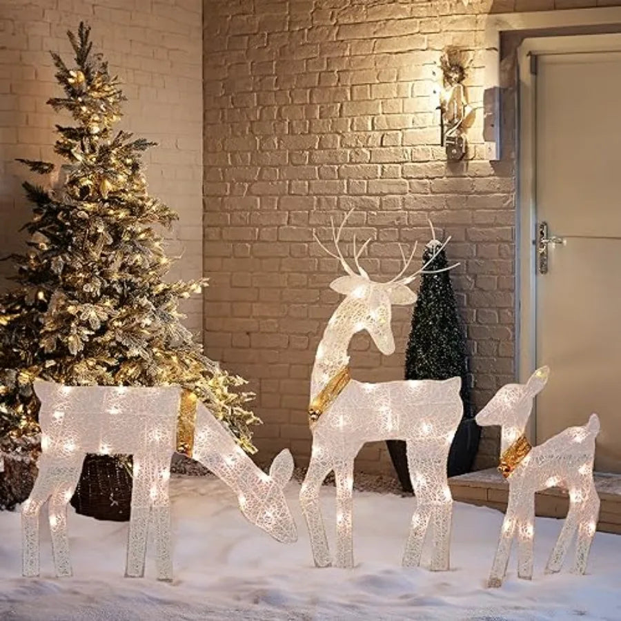 Christmas Outdoor Decoration, 3-Piece Lighted 2D Family with 60 L, Pre-Lit Light Up Deer Set, Waterproof Outdoor Christmas Deer