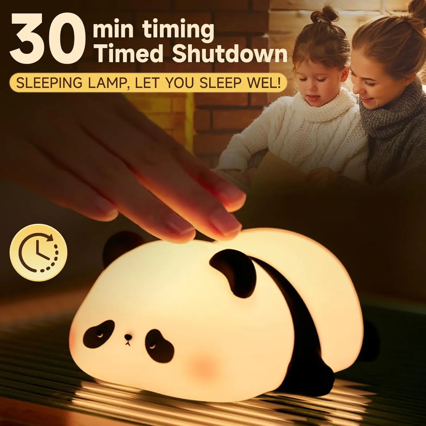 Panda Night Light Sleep Aid, 5.1 IN Soft Silicone, 3 Brightness & 30-Min Auto Off