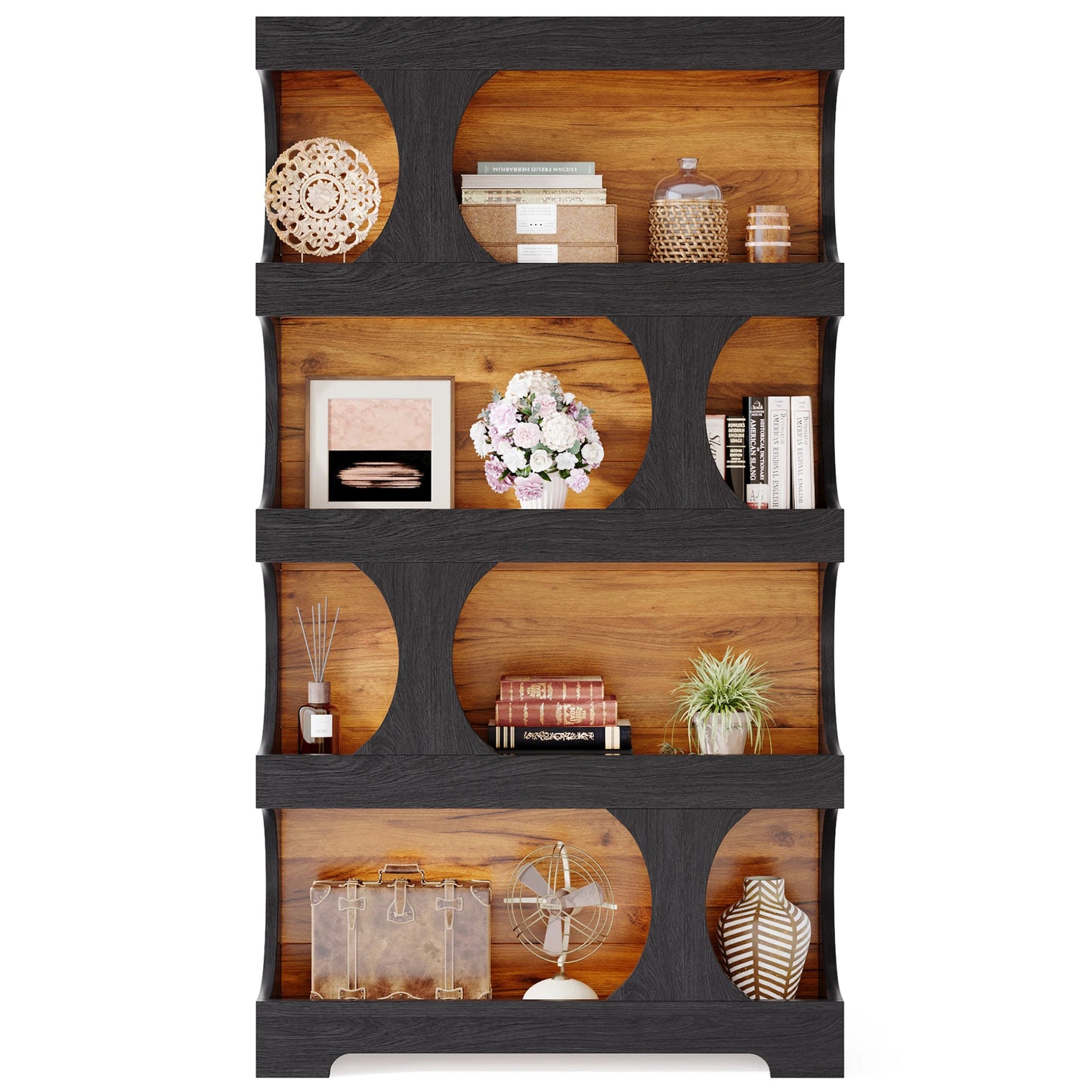 Tribesigns 71" Tall Bookcase, 4-Tier S-Shaped Bookshelf, Wood Decorative Storage Shelving, Modern Freestanding Display Shelves